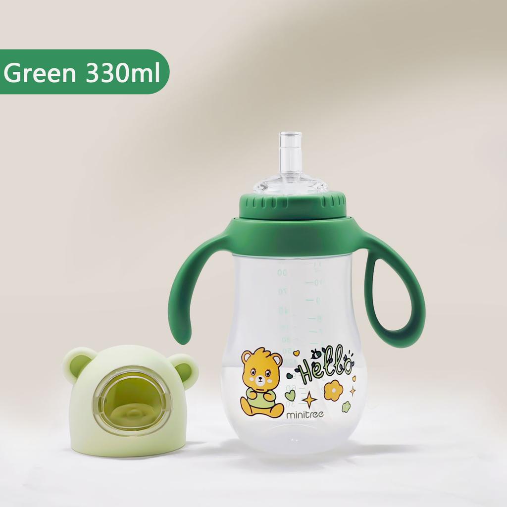 330ML Children's Water Bottle Baby Learning Cup Portable Cartoon Straw Cup Creative Feeding Cup Straw and Lid Drink Cup