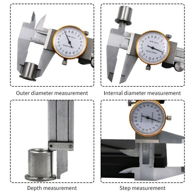 Dial Calipers 0-150mm 0.02mm High Precision Industry Stainless Steel Vernier Caliper Shockproof Metric Measuring Tool