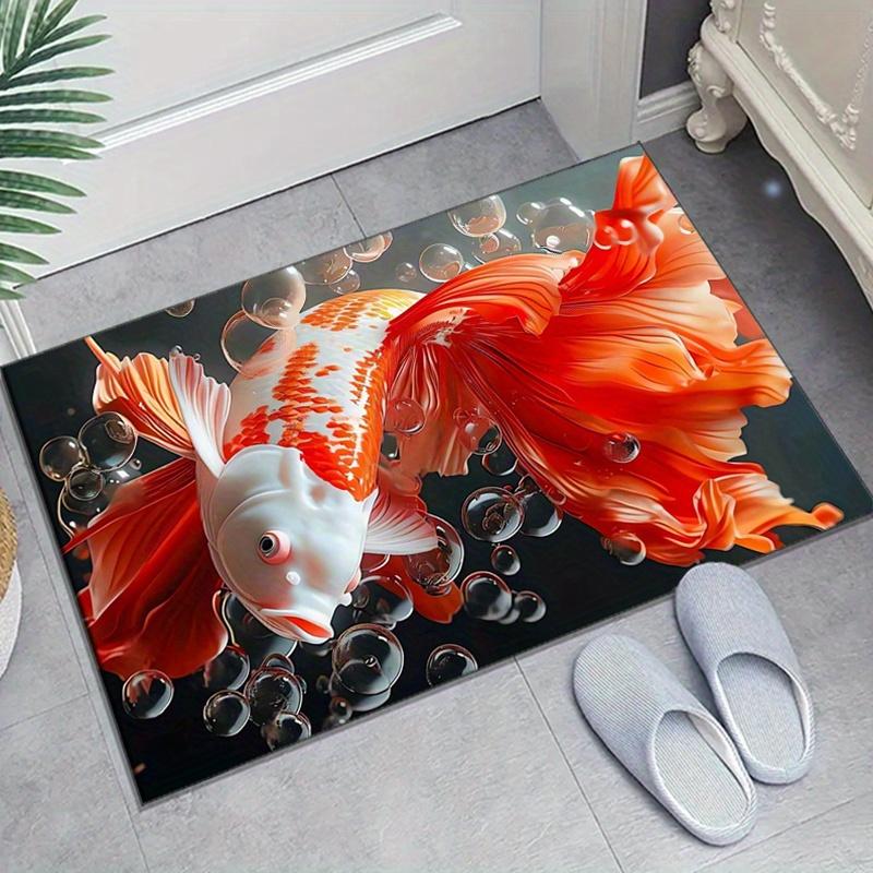 Koi fish print area carpet non-slip, soft crystal velvet floor mat multicolor design decoration for bedroom and living room