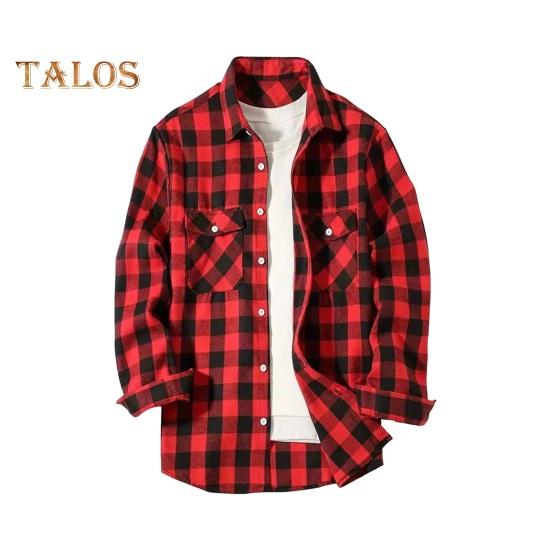 Fall Winter Men Shirt Coat Plaid Print Long Sleeves Chest Pocket Turn-down Collar Single-breasted Loose Contrast Color Jacket