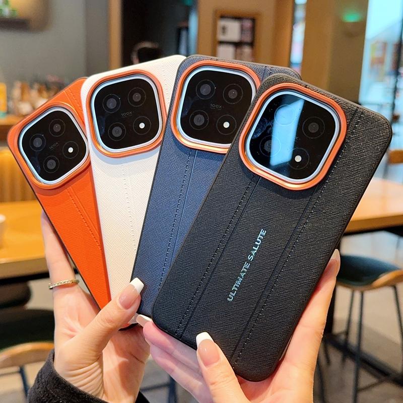 Luxury Cross Texture Leather Design Case For Vivo iQOO 15 and iQOO 13 Slim Orange Camera Ring Shockproof Case Cover