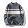 Men's Striped Contrasting Autumn and Winter Round Neck Zipper Long-sleeved Cardigan Sweater Fashionable Casual Sweater Top