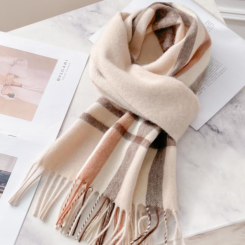 "2024 Luxurious Women's Wool Plaid Scarf - Colorful, Warm, Long with Tassels for Autumn & Winter"