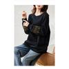 Women Loose Long Sleeve Crew Neck Pullover Sweatshirt Chinese Style Color Block Plus Size Top