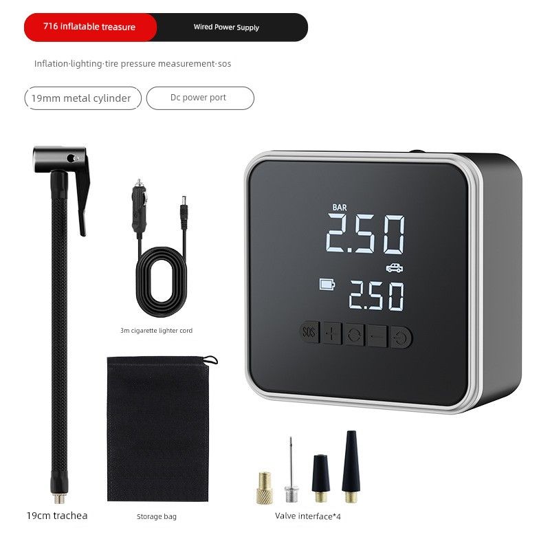 

Cross-Border Car-Mounted Air Pump with Automatic Inflation and Deflation for Car Tires, Wireless Electric Air Pump, Portable Electric Vehicle Air Pump [716 Wired Model] 19 Cylinders