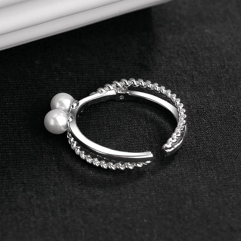 ANENJERY Double Layer Ring Simulated Pearl Ring For Women Engagement Female Jewelry Accessories S-R1188