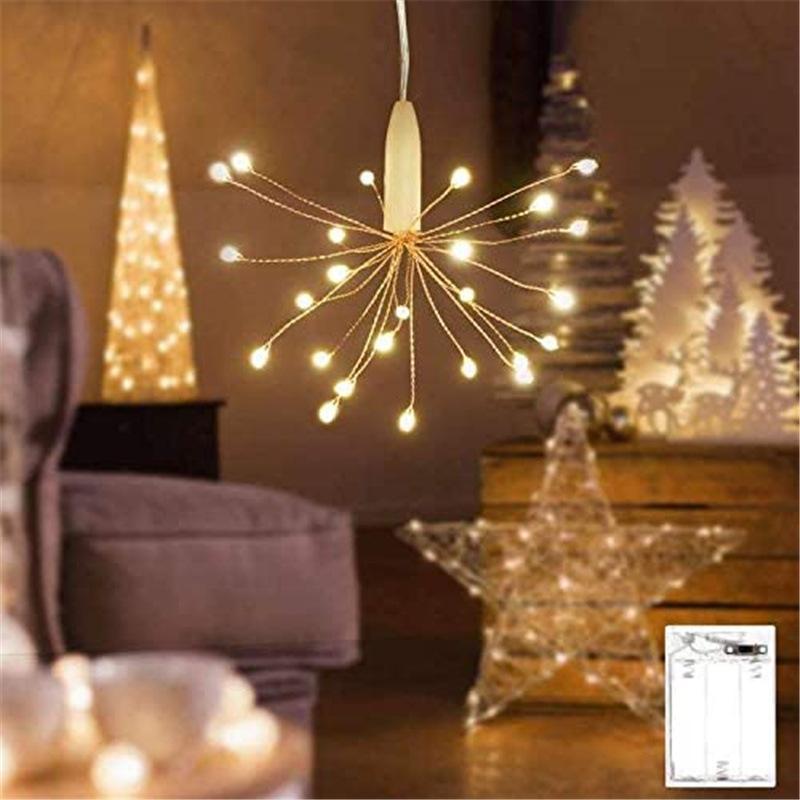LED Firework Fairy String Lights Battery Powered Starburst Hanging Lamp DIY Garland Twinkle Light for Christmas Wedding Festival Party Decoration