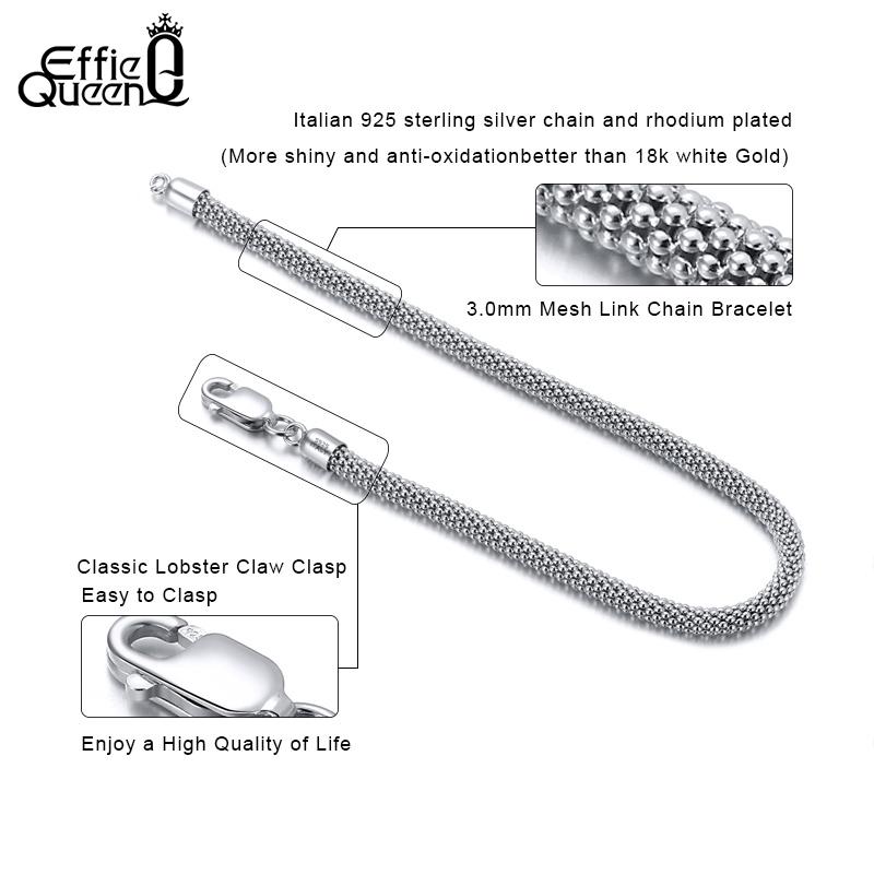 EFFIE QUEEN Chunky Link Chain Mesh Bracelet 925 Sterling Silver Minimalist Stackable Mesh Chain on Hand Jewelry Unisex Gift SB65
