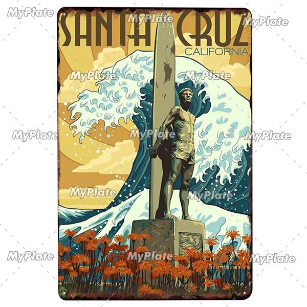 [MyPlate] SUMMER Vintage Metal Sign Tin Sign Wall Decor For Bar Beach Plaque Pub Club Poster Wall Decor Hawaii/California/Miami