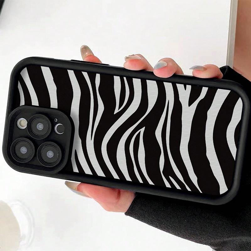 Black zebra pattern is suitable for Apple iPhone17Pro Max mobile phone case 16 all-inclusive 15 light luxury 13 creative 12/11