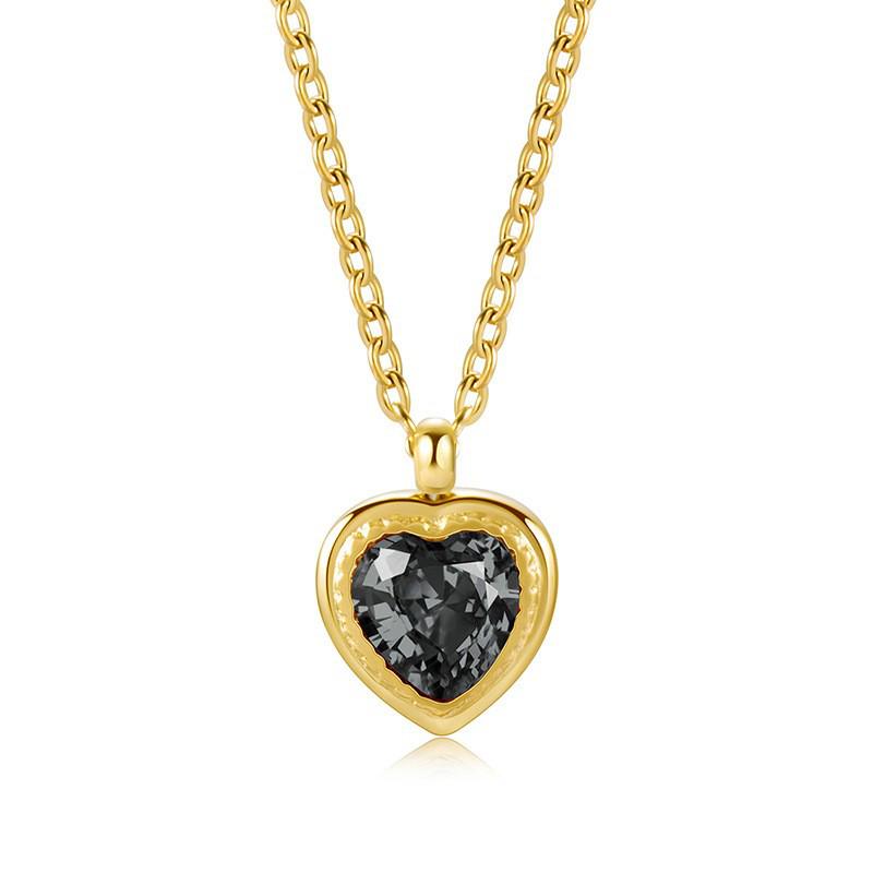 Peach Heart Zircon Pendant Necklace, Gold-Plated Titanium Steel, Sweet and Versatile Everyday Clavicle Chain