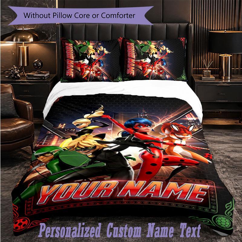 Personalized 3Pcs Bedding SetMiraculous Ladybug Custom Text Duvet Cover Pillowcase Set Bedroom Gift