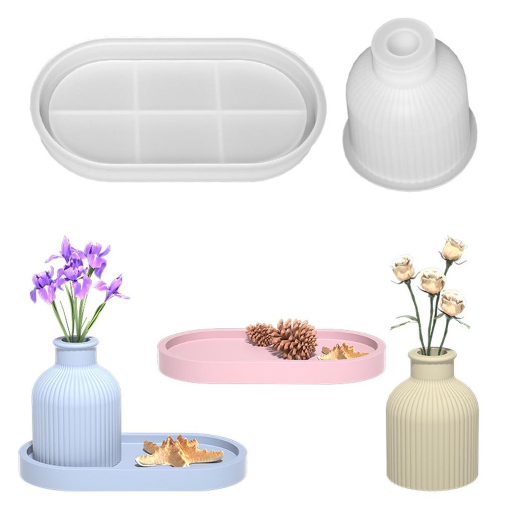 3D Silikonform DIY Blumentöpfe Vase Tablettformen Sets Gips Harzform Handgefertigt Kerzenhalter Bastelform Heimdeko