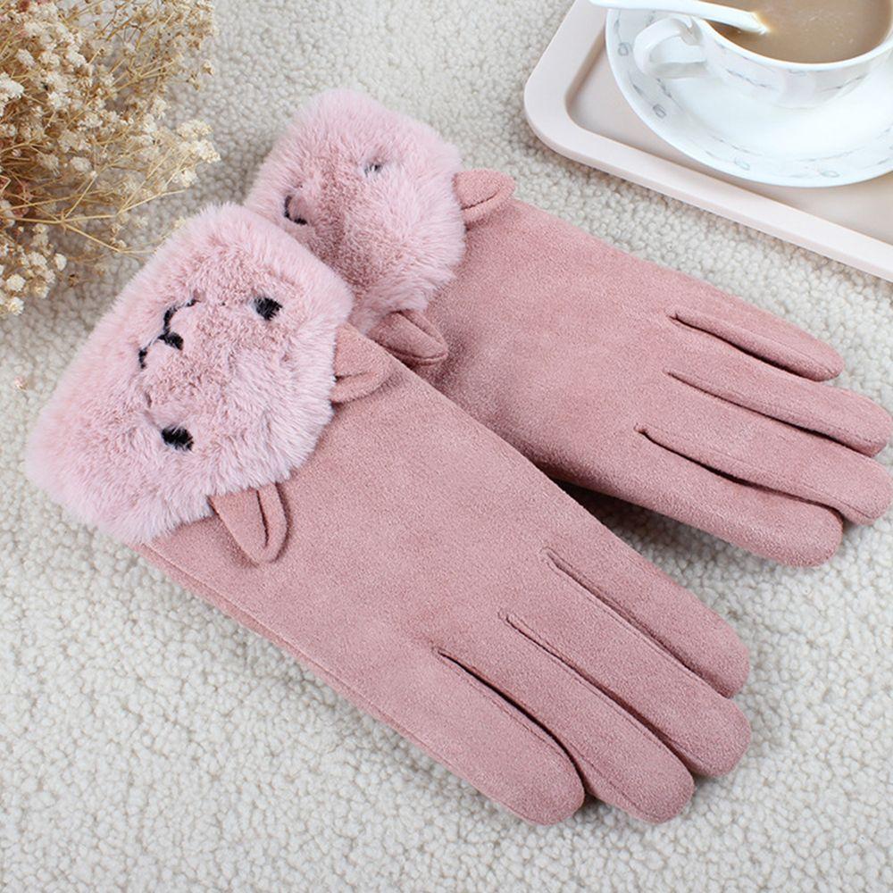 Solid Color Simple Cat Cycling Ski Point Finger Autumn And Winter Women Gloves Touch Screen Gloves Suede Korean Style Mittens