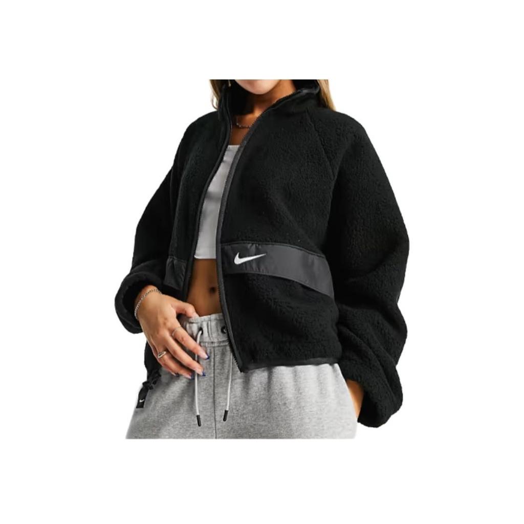 Nike Logo Printed Fleece Warm Stand Collar Solid Short Jacket Women Jackets Black DO7761-010