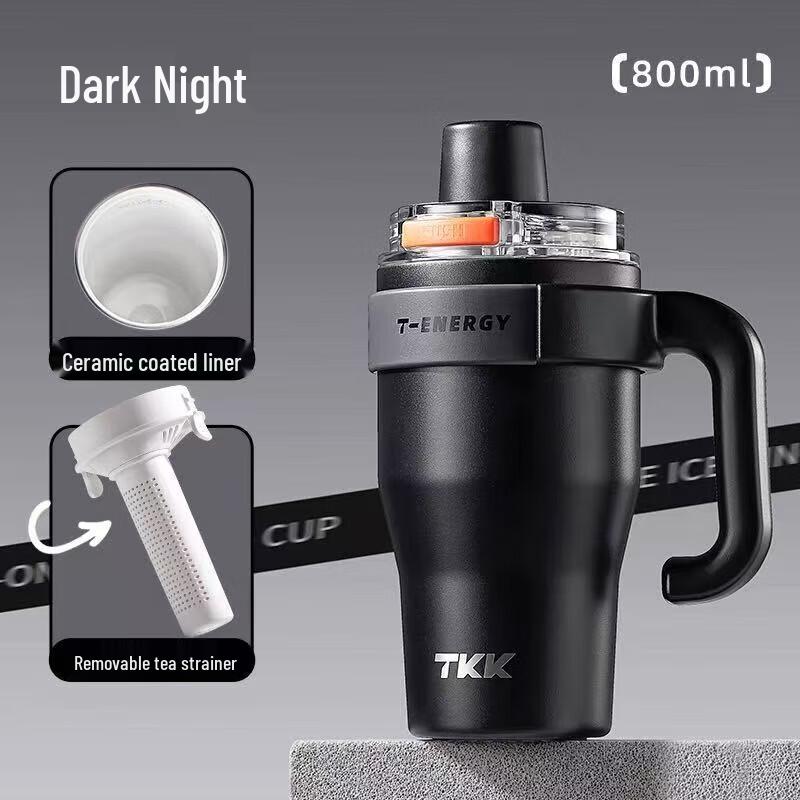 TKK 800ml Dual-Drink Portable Insulated Coffee Mug with Straw