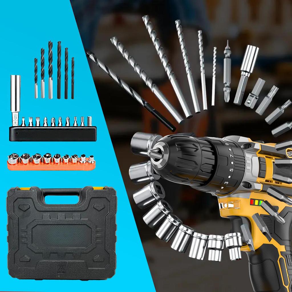 20V Keyless Chuck Electric Screwdriver Set Cordless Impact Drill Variable Speed Max Drilling 30mm Battery