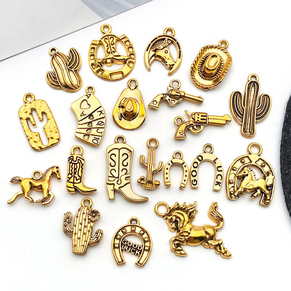 Cross-border Cowboy Western Bracelet: Horseshoe, Hat, Cactus Alloy Pendants for DIY Jewelry.