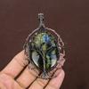 Labradorite Gemstone Copper Wire Wrap Tree Of Life Pendant 3.86"