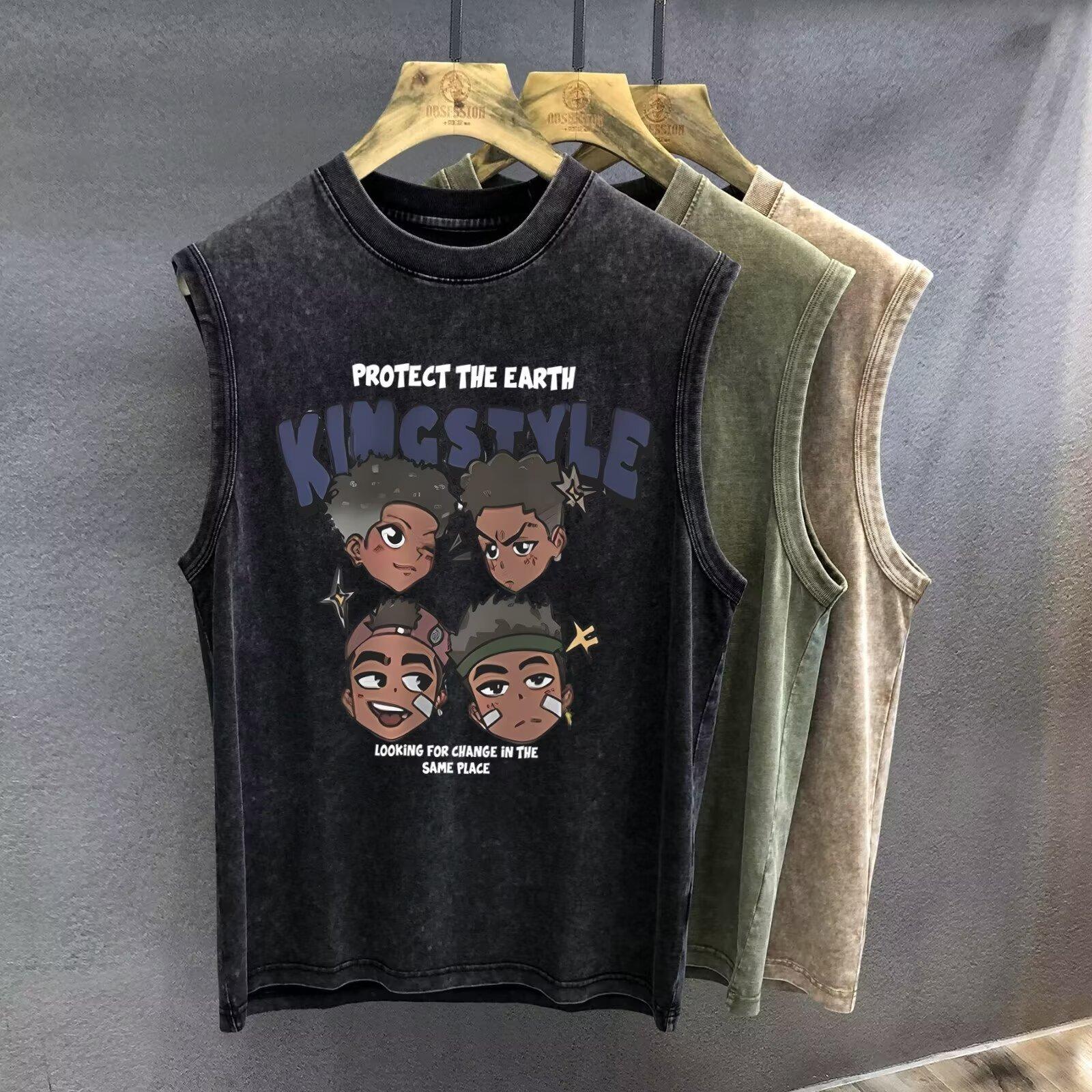 

Men s Loose Fit Sweat-Absorbing Washed Vintage Style T-Shirt Vest 2025 Men s Summer New Trendy Casual Sleeveless Vest M сірий колір