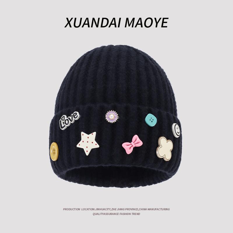Autumn And Winter Wool Hat Women'S Casual Warm Ear Protection Hat Thickened Fashionable Versatile Student Knitted Hat