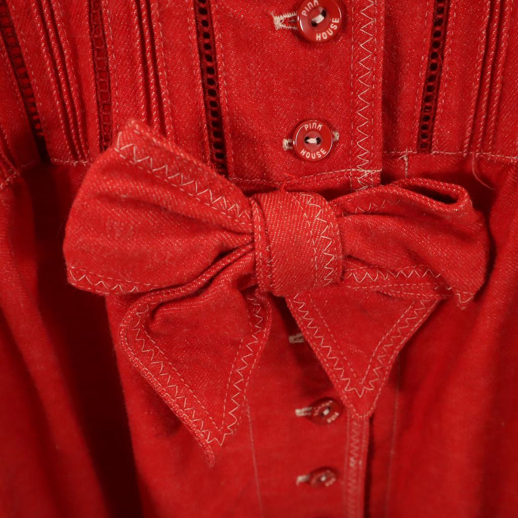 PINK HOUSE Long Sleeve Open Collar Nylon Long Dress Red Series Women Used