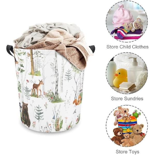 Woodland Animals Laundry Basket,Collapsible Clothes Hamper Waterproof Forest Fox Bear Deer Storage Basket with Handle Kids Room Jungle Deer Laundry