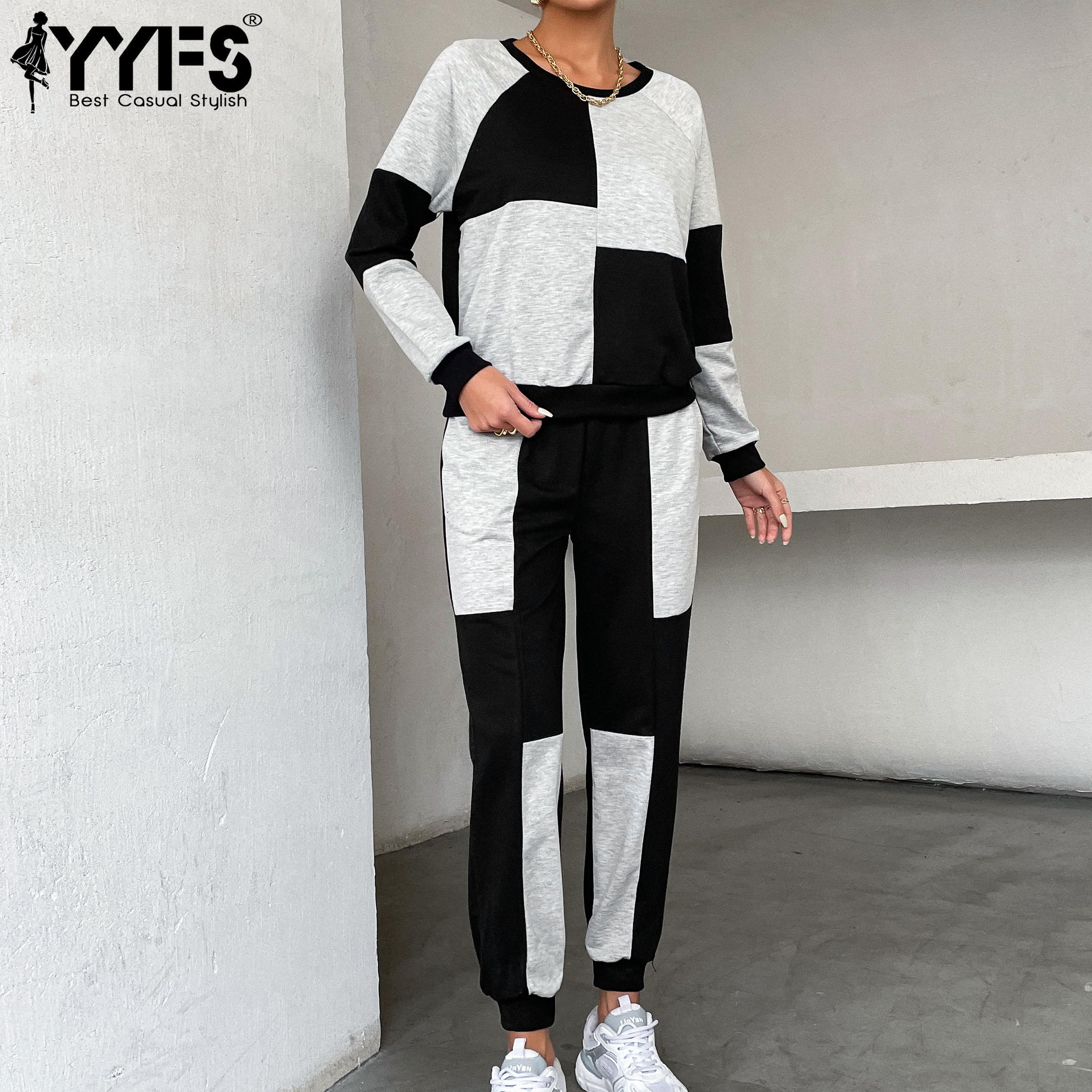 

YYFS Женские модные брюки с длинным рукавом с вырезом и вырезом Спортивные костюмы