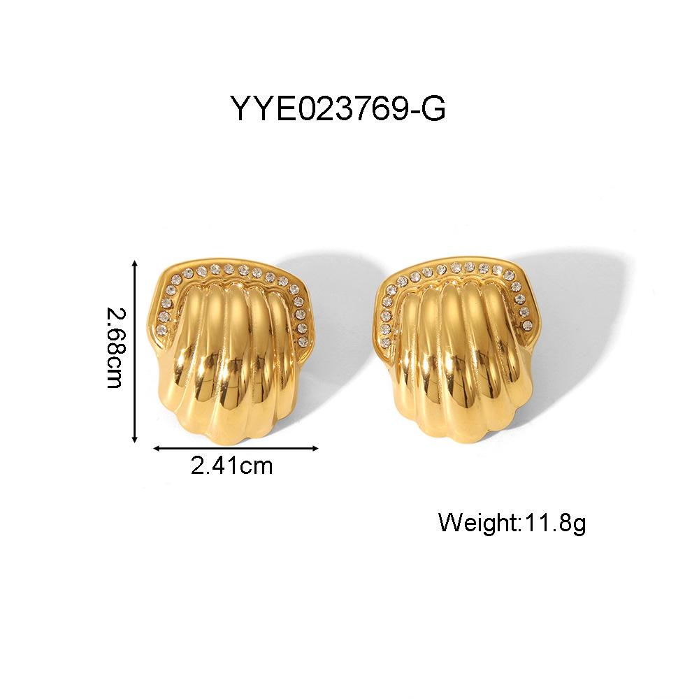 Heart Charm Stainless Steel Earrings For Women Shell Texture Love Stud Ear Accessory