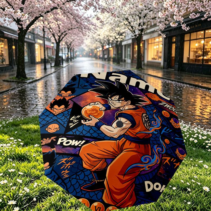 Custom Name Personalized Dragon Ball Z Print Umbrella, Auto Open Close, 8‑Rib Sturdy Frame, Commute Camping Hiking Use, Birthday Gift