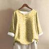 Women's Casual Three-quarter Sleeve Round Neck Gradient Color Printed Cotton And Linen Top
