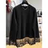 Lace Patchwork Fleece Sweatshirt Casual Loose Long Sleeve Top