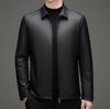 Men's Autumn Winter Genuine Leather Down Jacket - Stand Collar, Casual Sheepskin Outerwear for Middle-aged Dads