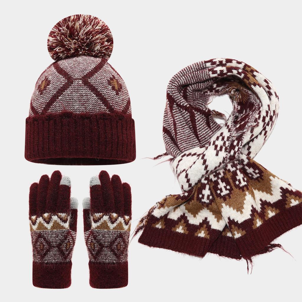 Adult Winter Hat Scarf and Gloves Set, 3-Piece Thick Thermal Outdoor Accessories