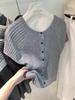1116 spring and summer new versatile simple round neck pit strip thin short-sleeved knitted cardigan top women