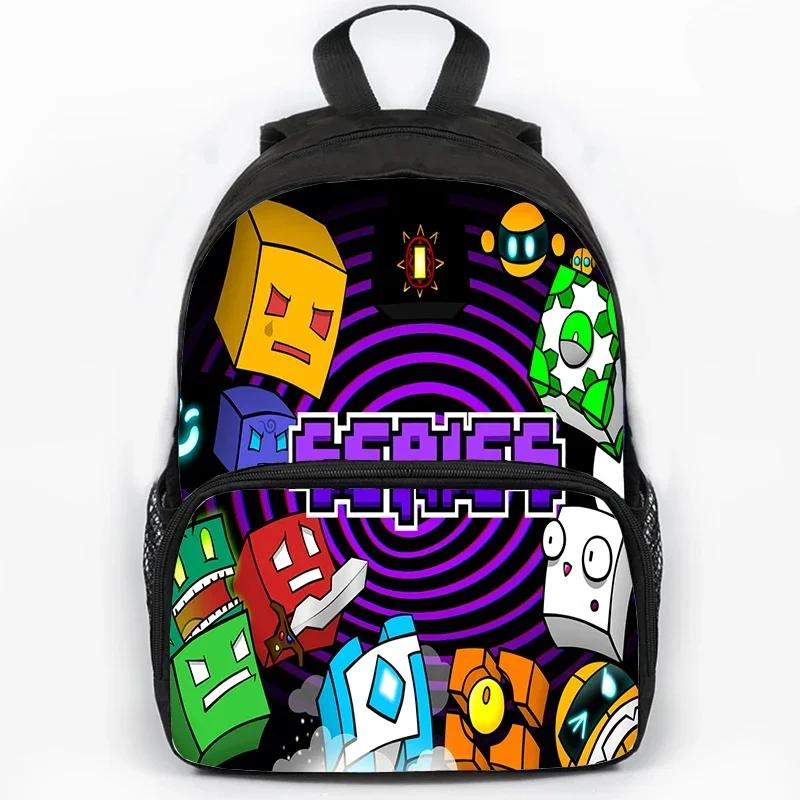Children Large Capacity Angry Geometry Dash Print Backpack Students School Bags for Girls Boys Cartoon Bookbag Travel Backpacks