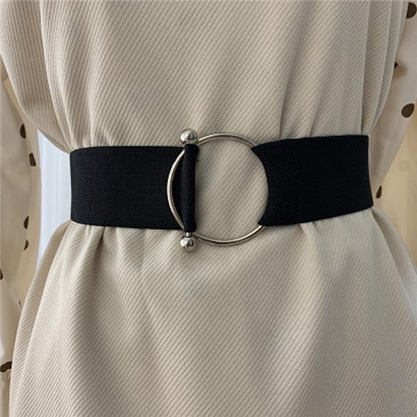 Women's Elastic Belts Round Buckle Belt Fashion Simple Waistband Clothing Decoration