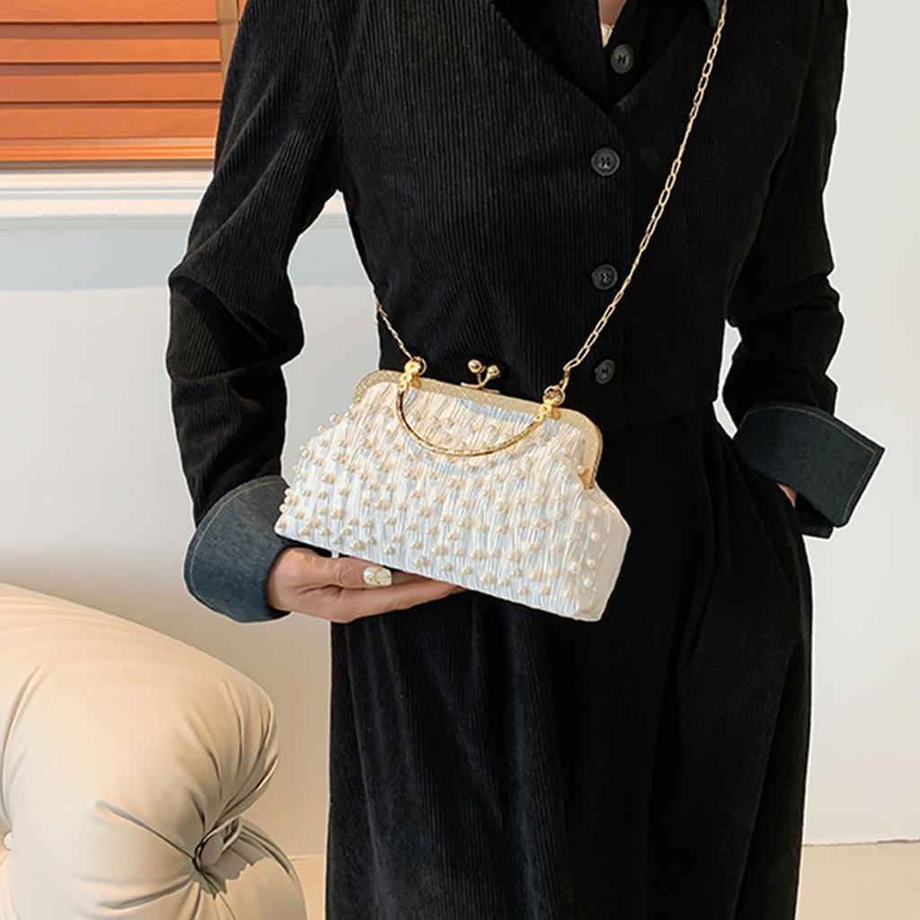 Faux Pearl Shoulder Bag Exquisite Decorative Stylish Handbag Portable Lightweight Women Fashionable Shoulder Handbag