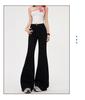 Women's Retro High-Waist Black Bell Bottom Jeans, Slimming Stretch, Extra Long, Spring 2025 Collection