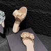Fashion 2025 Luxury Silk Floral Slippers Women Low Heels Sandalias Ladies Elegant Home Pantuflas Shoes Summer Femme Antiskid Flat Slides