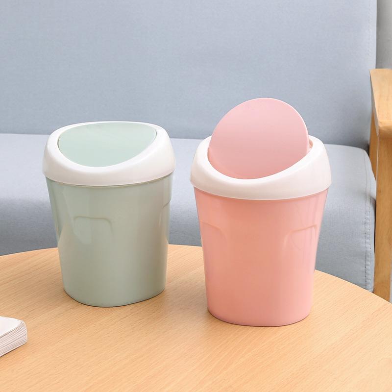 Small Plastic Desktop Trash Can Swing Lid Odor Proof Lightweight Mini Waste Bin for Bathroom Office Makeup Vanity