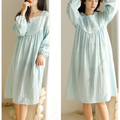 Pyjama aus reiner Baumwolle im Prinzessinnen-Stil für Damen, Frühling und Herbst, langärmeliges Nachthemd für Mädchen, neuer lockerer, lässiger Pyjama