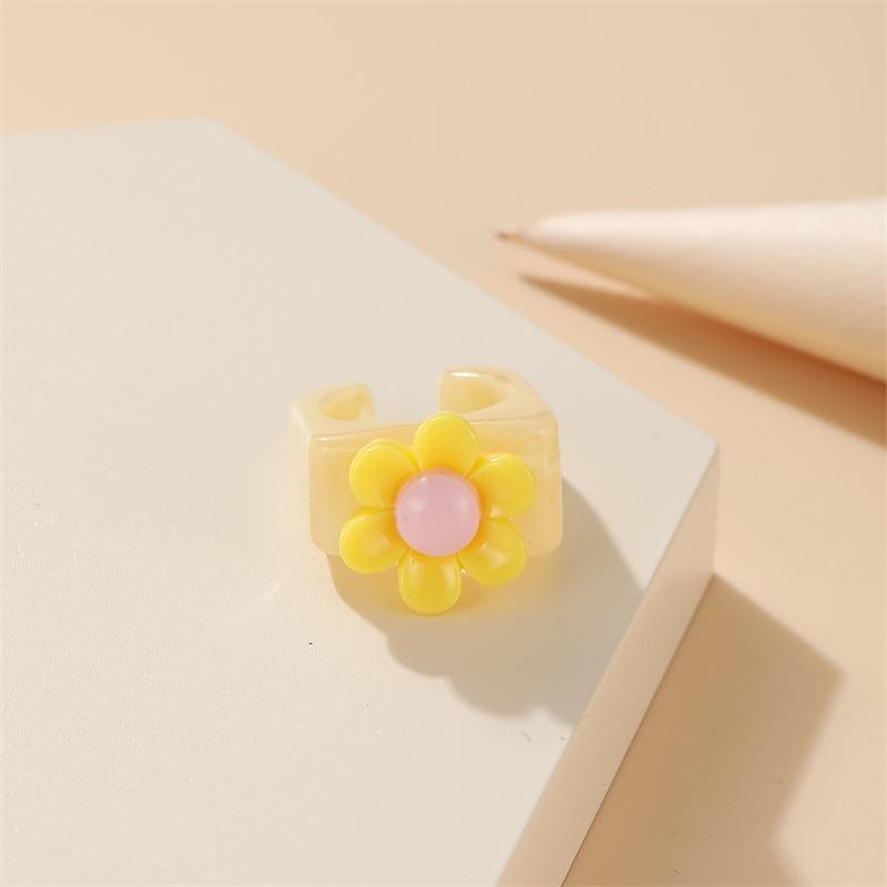 iF ME Chunky Aesthetic Large Colorful Golden Bead SquareTransparent Resin Acrylic Rings for Women Girl DIY Knuckle Party Ring Jewelry