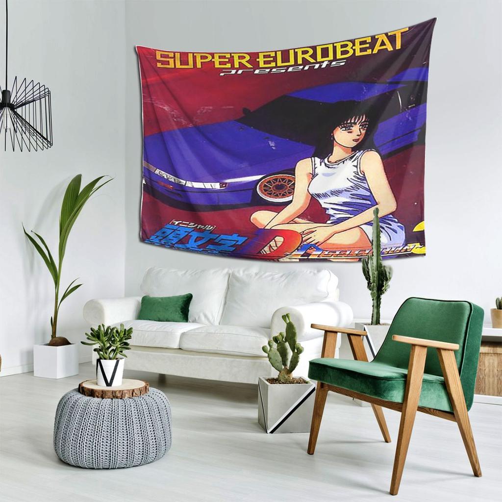 Initial D Mako Super Eurobeat Anim Tapestry Decoration Art Aesthetic Tapestries for Bedroom Home Wall Cloth Wall Hanging