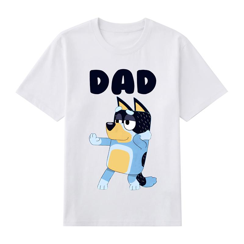T-shirt Imprimé Noir Homme Taille Asiatique Vintage - Nouveau Bluey Papa Impression sur Papier de Transfert Sans Découpe T-shirt en Coton