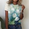 Summer Flower Pattern 3D Printed T-shirt for Women, Round Neck Short Sleeved Casual T-shirt, Harajuku T-shirt, Y2k Top, Women's Clothing
