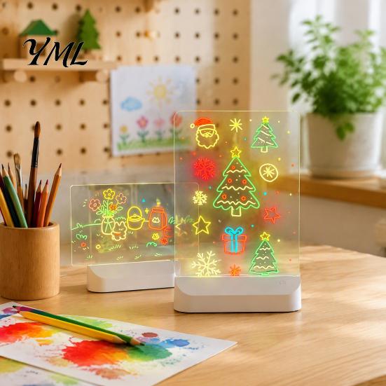 Reusable Acrylic Memo Board LED Drawing for Kids, Rechargeable DIY Light Up Tablet with 7 Color Customizable Led Display Pens, Neon Glow Note