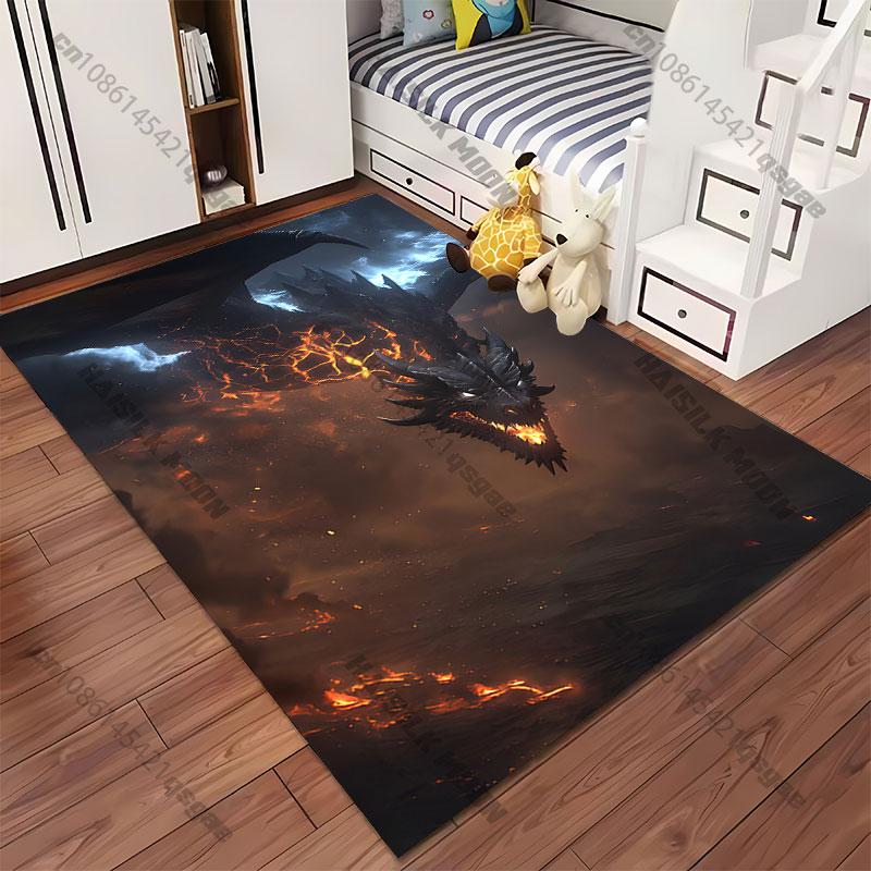 Fiery dragon soaring through destruction carpet Yoga living room room decor children's crawling mat doormat area rug