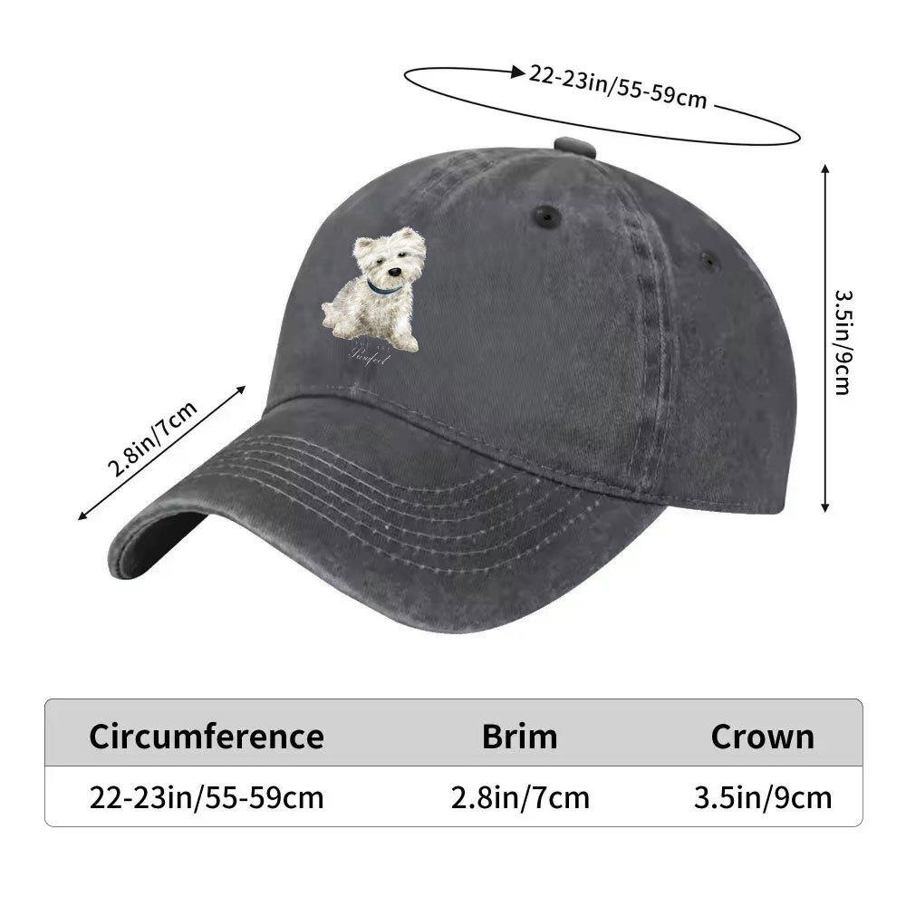 Westie Dog Print Washed Baseball Cap Adjustable Cotton Outdoor Casual Unisex