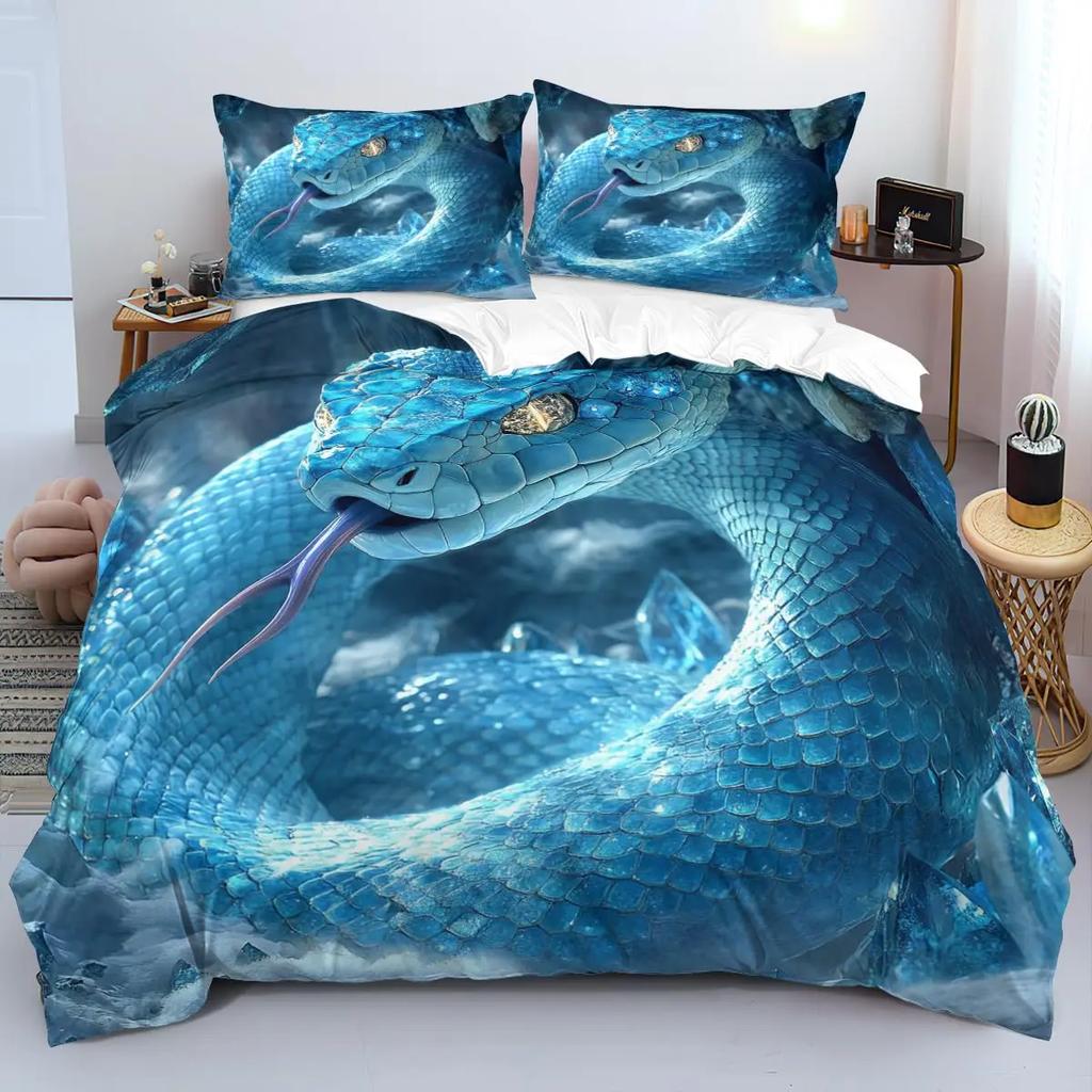 Snake Warm Comforter Cover Set for Children Kids Young Boys Tens Snake Soft Duvet Cover Reptile Print Beding Set Animal Comfortable Quilt Cover Beding